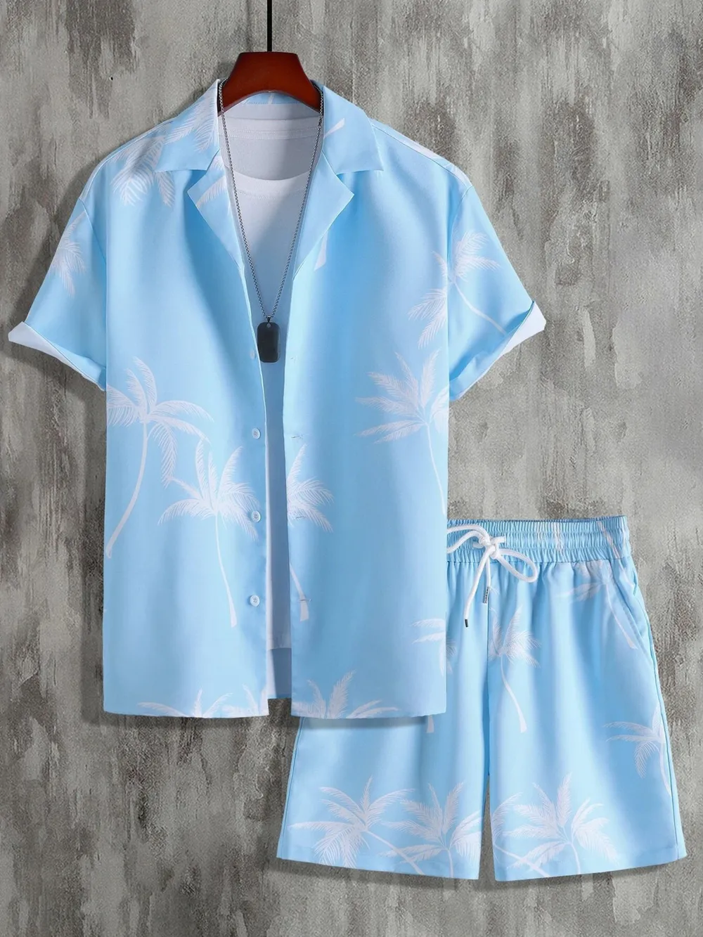 Men's Full Size Palm Print Button Up Shirt and Shorts Set Plus Size, image 11