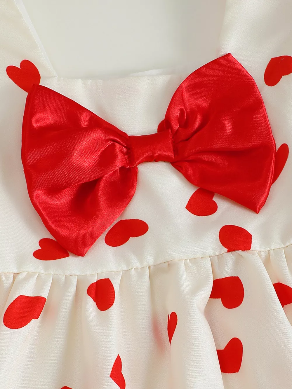 Children's Heart Print Puff Sleeve Dress with Bow, image 3