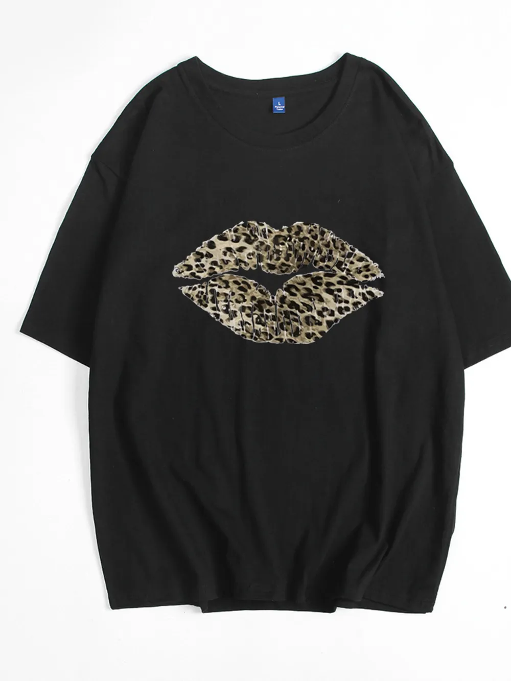 Leopard Lips Round Neck Oversized T-Shirt, image 4