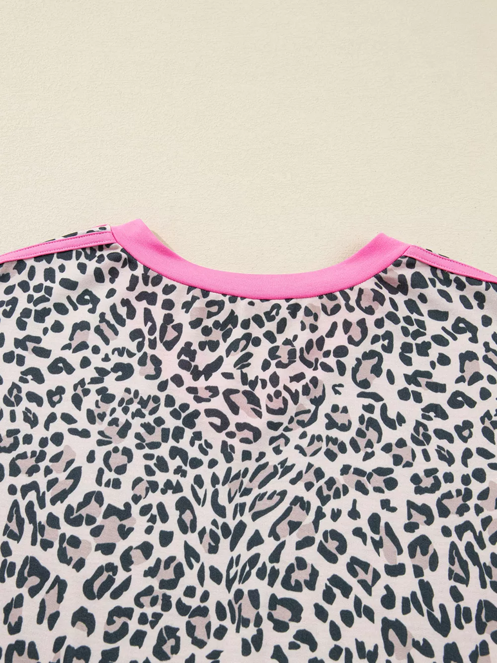Leopard Print Contrast V Neck Varsity Stripe Detail Long Sleeve Top, image 7