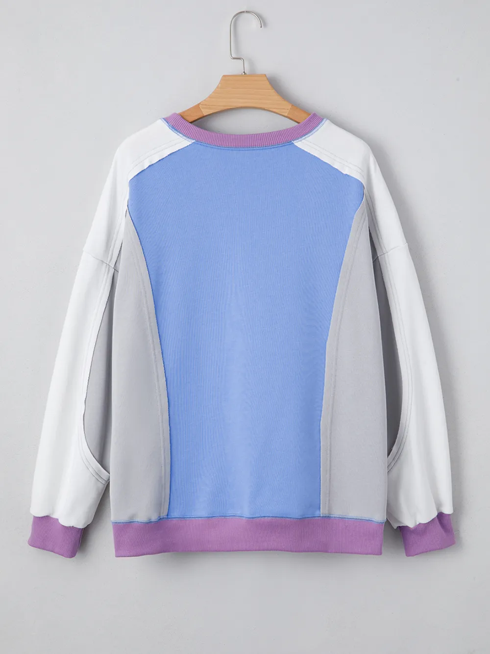 Exposed Seam Colorblock Patchwork Ribbed Trim Sweatshirt, image 8