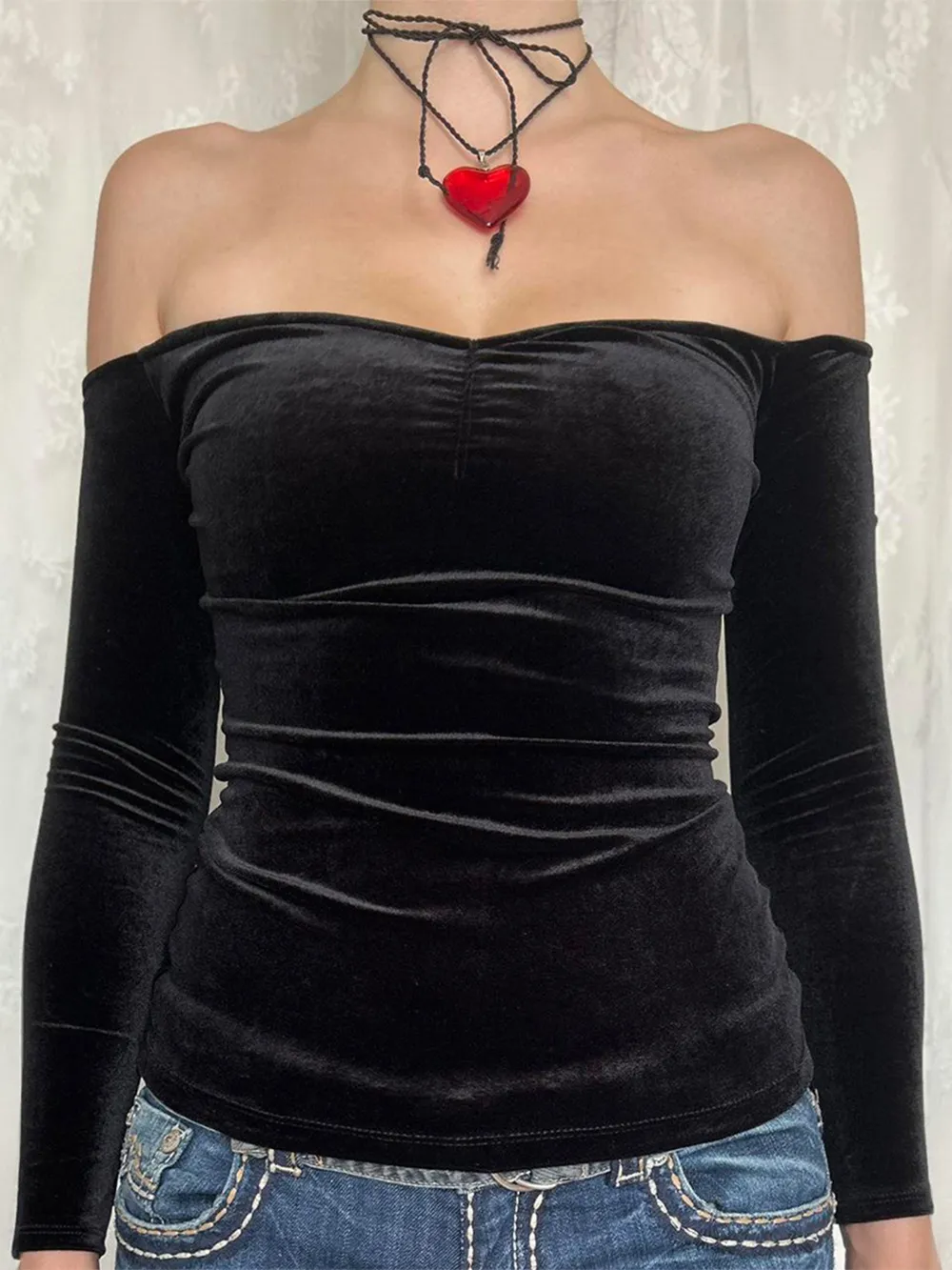 Off-Shoulder Long Sleeve Top, image 3