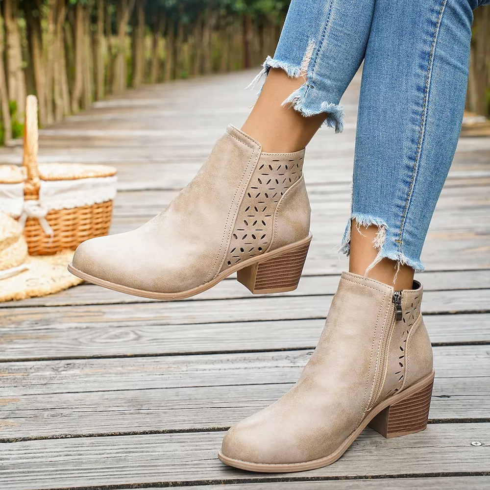 Round Toe Block Heels Boots, image 12