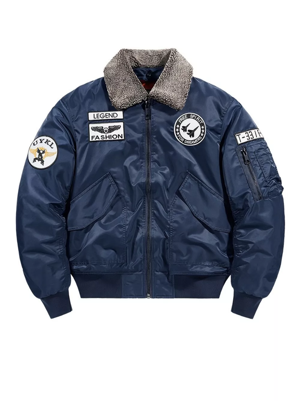 Men's Plus Size Embroidered Patches Bomber Jacket, image 3