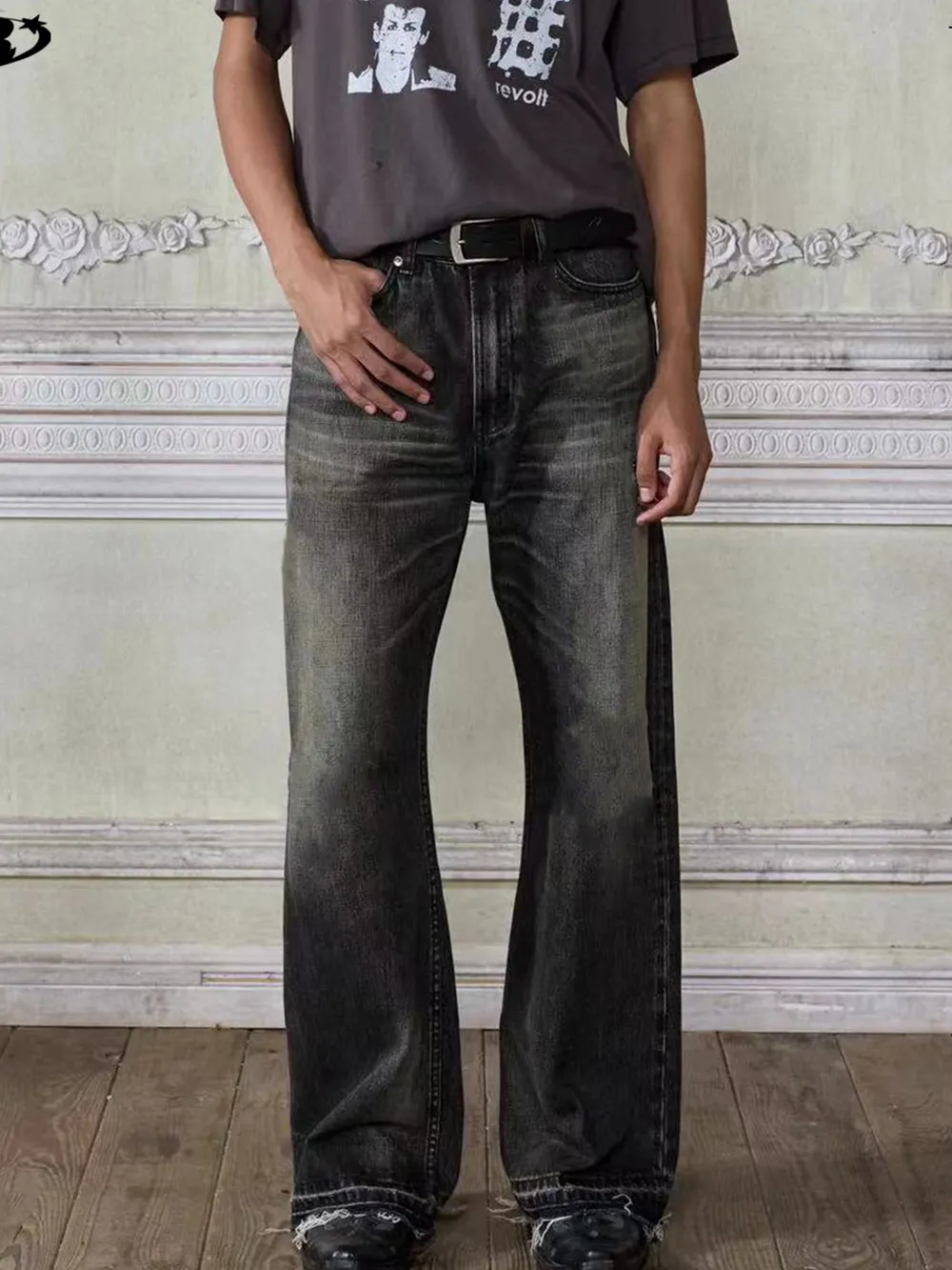 Men's Vintage Washed Frayed Hem Jeans, image 3