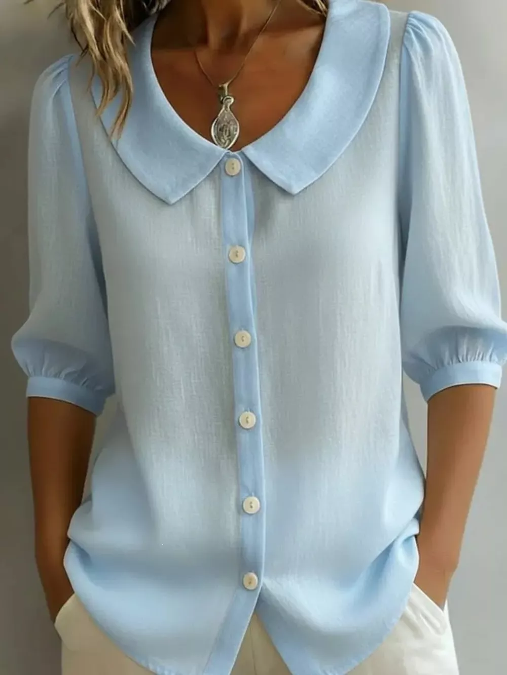 Full Size Peter Pan Collar Button-Down Shirt Plus Size, image 10