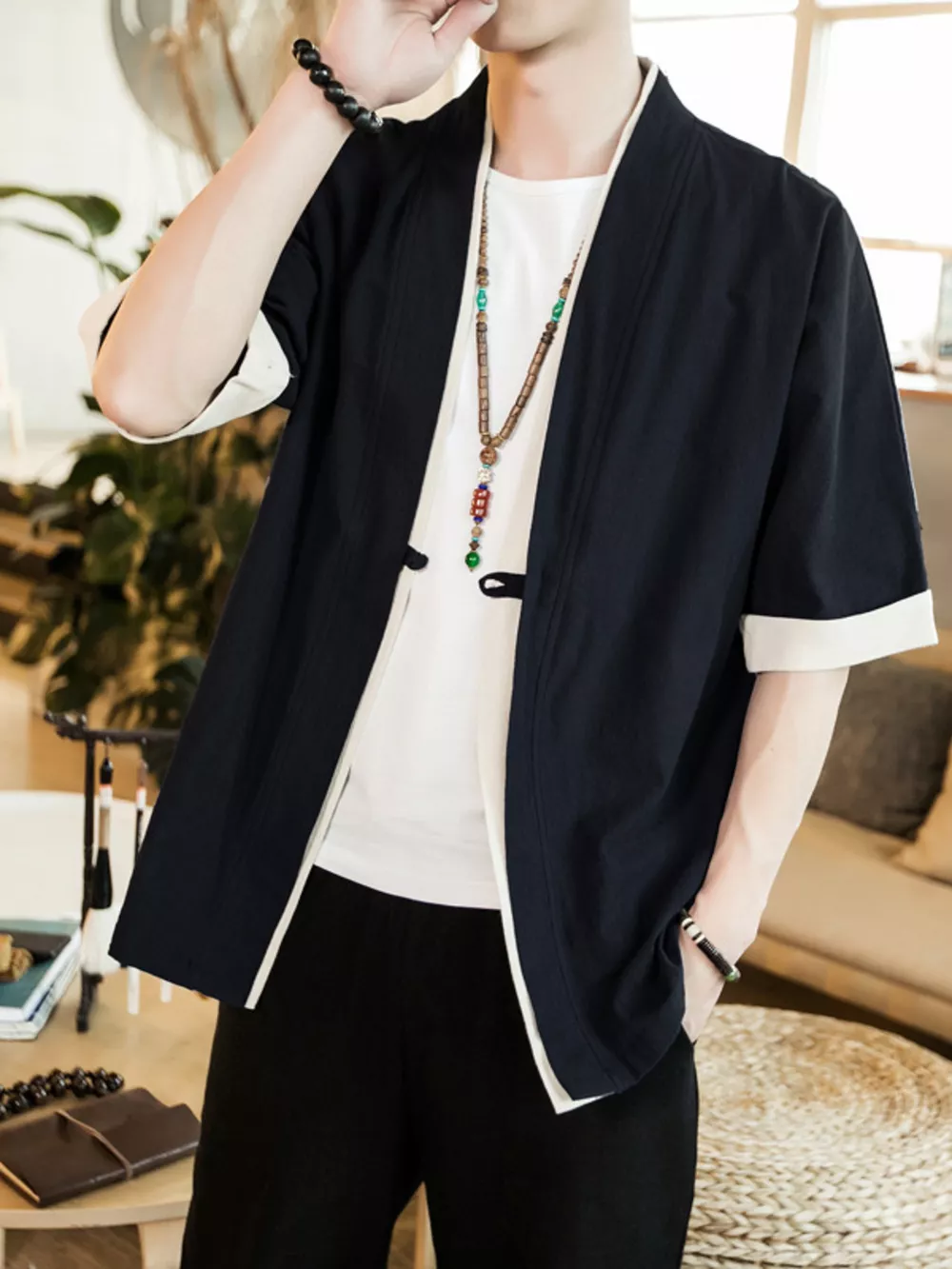 Men's Plus Size Contrast Trim Half Sleeve Shirt, image 4