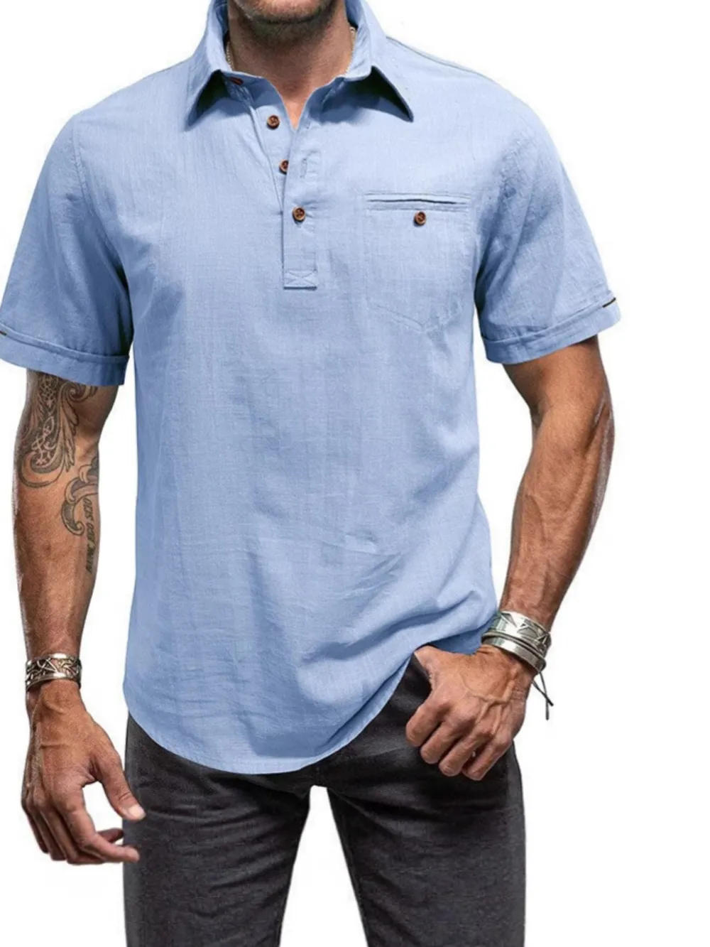 Men's Full Size Button Detail Short Sleeve Polo Plus Size, image 5