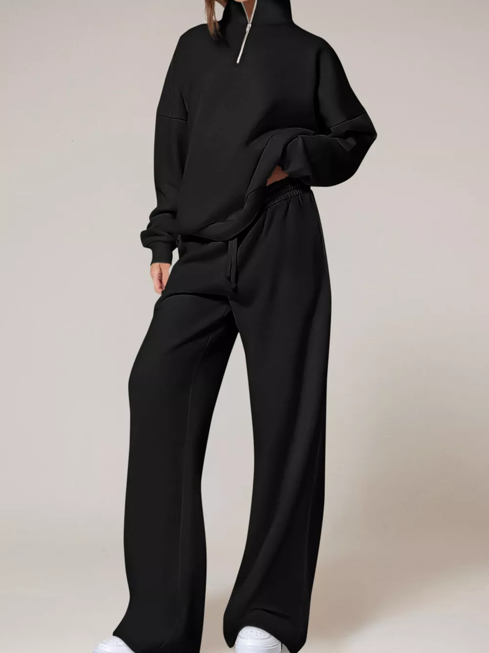 Half-Zip Sweatshirt and Wide-Leg Sweatpants Set, image 11