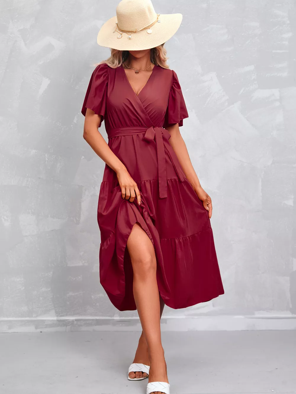 Flutter Sleeve Tiered Midi Dress, image 26