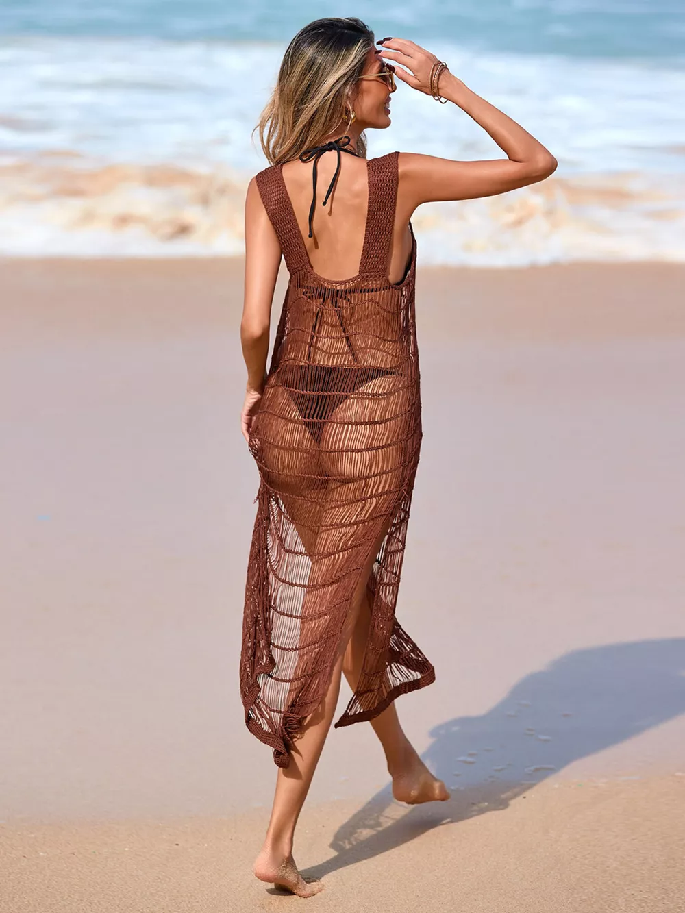 Sleeveless Crochet Knit Slit Cover-Up Dress, image 18