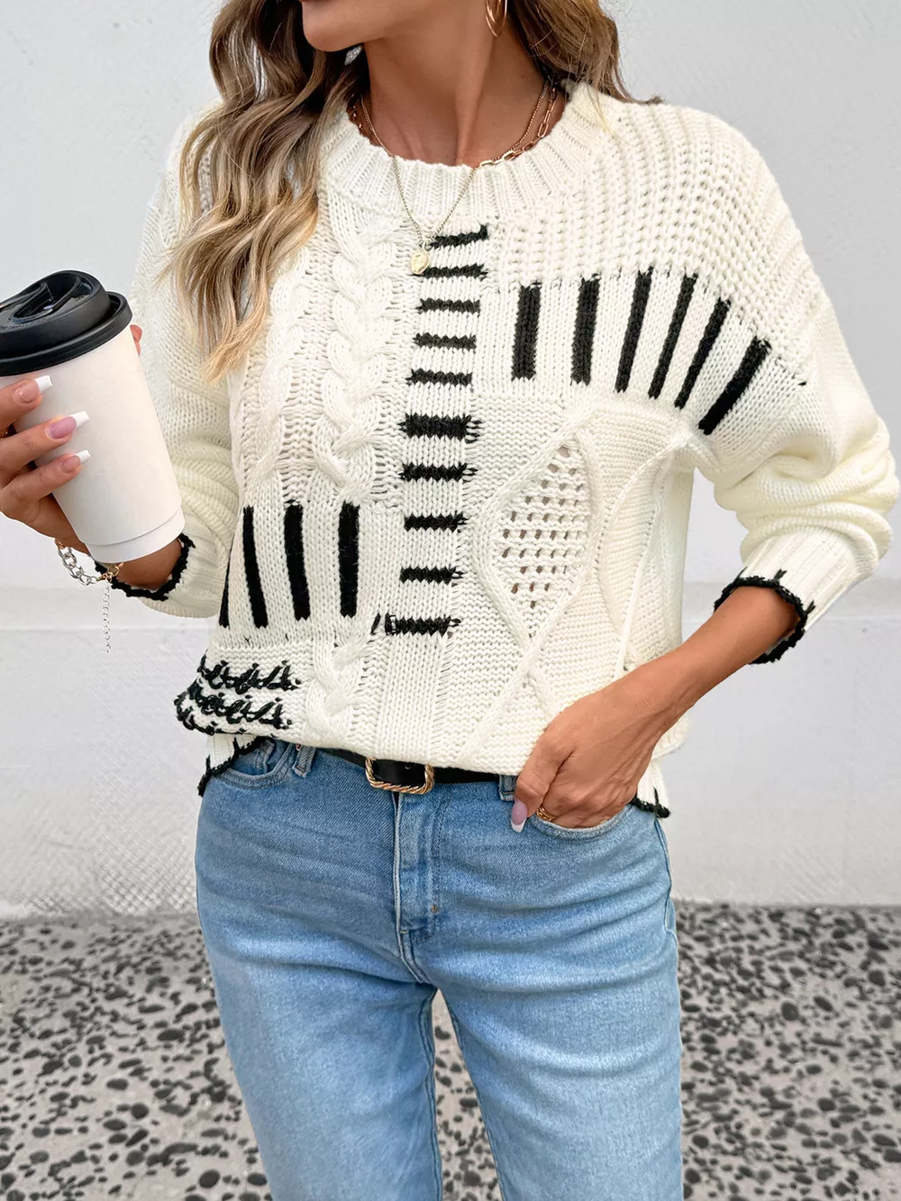 Cable Knit Round Neck Sweater