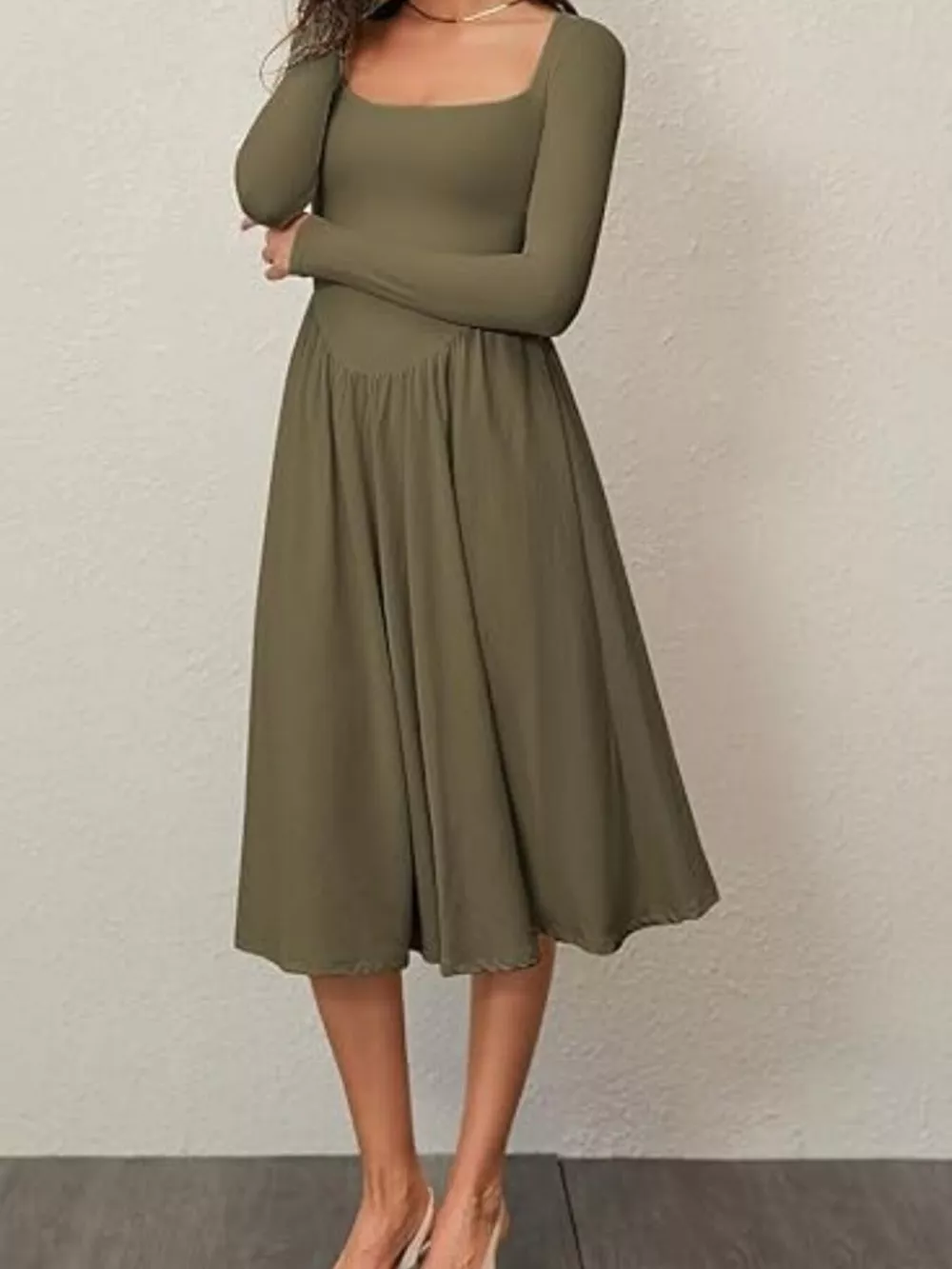 Square Neck Long Sleeve Midi Dress, image 21