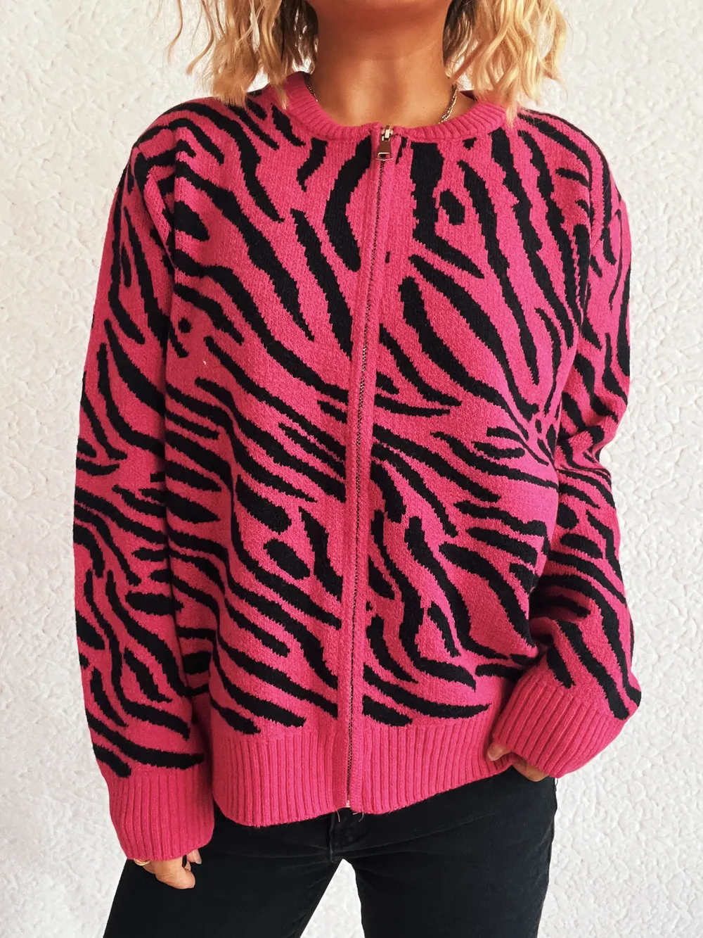 Zebra Print Zip Up Cardigan, image 27