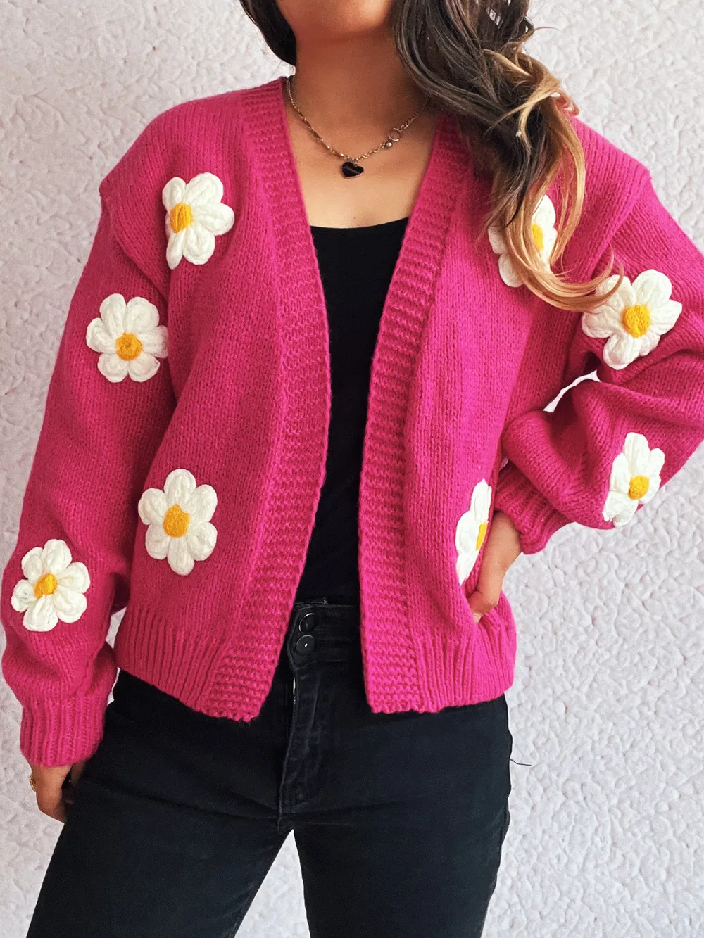 Flower Open Front Long Sleeve Cardigan, image 18