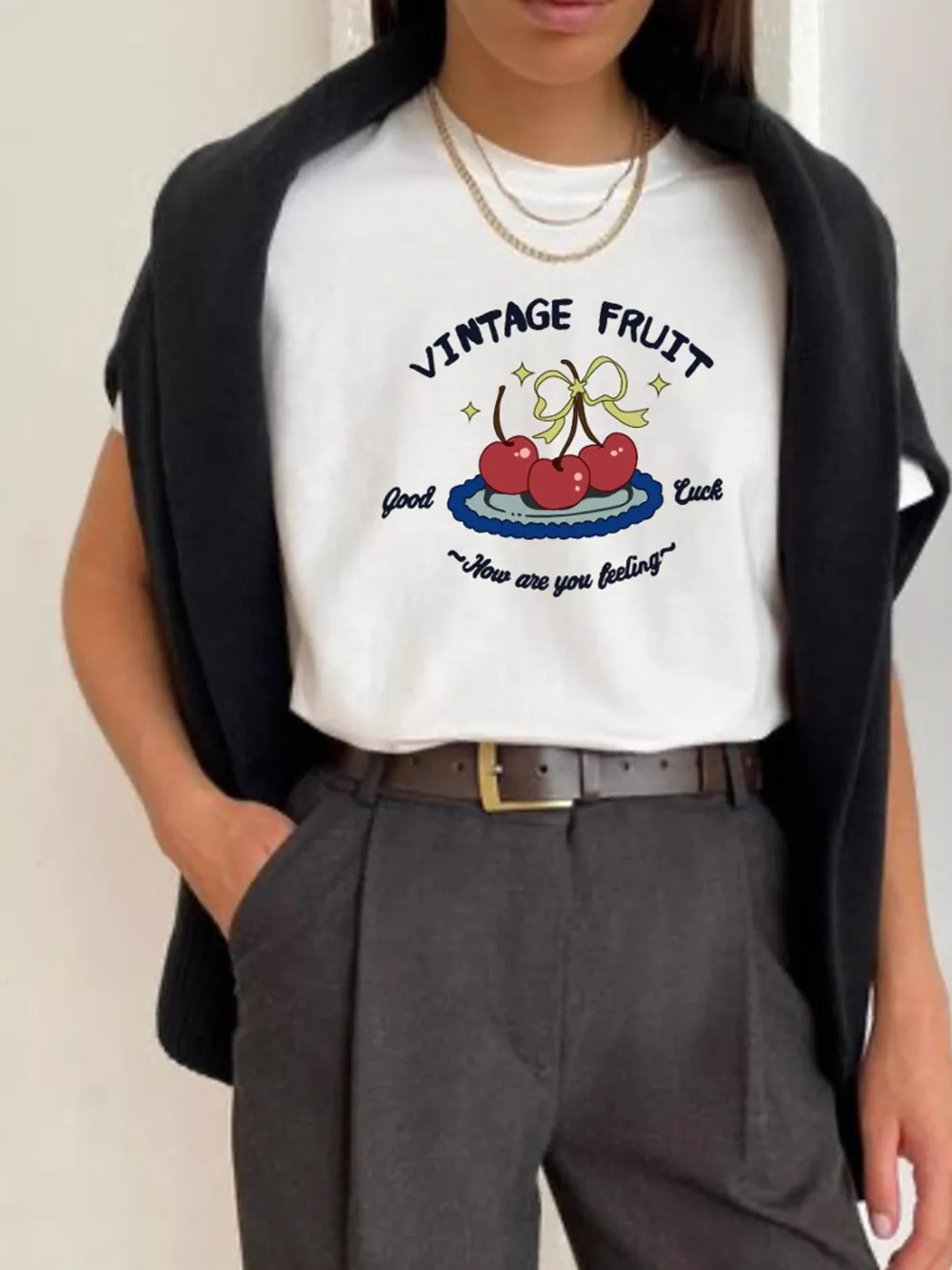 Plus Size Fruit Graphic Round Neck T-Shirt, image 3