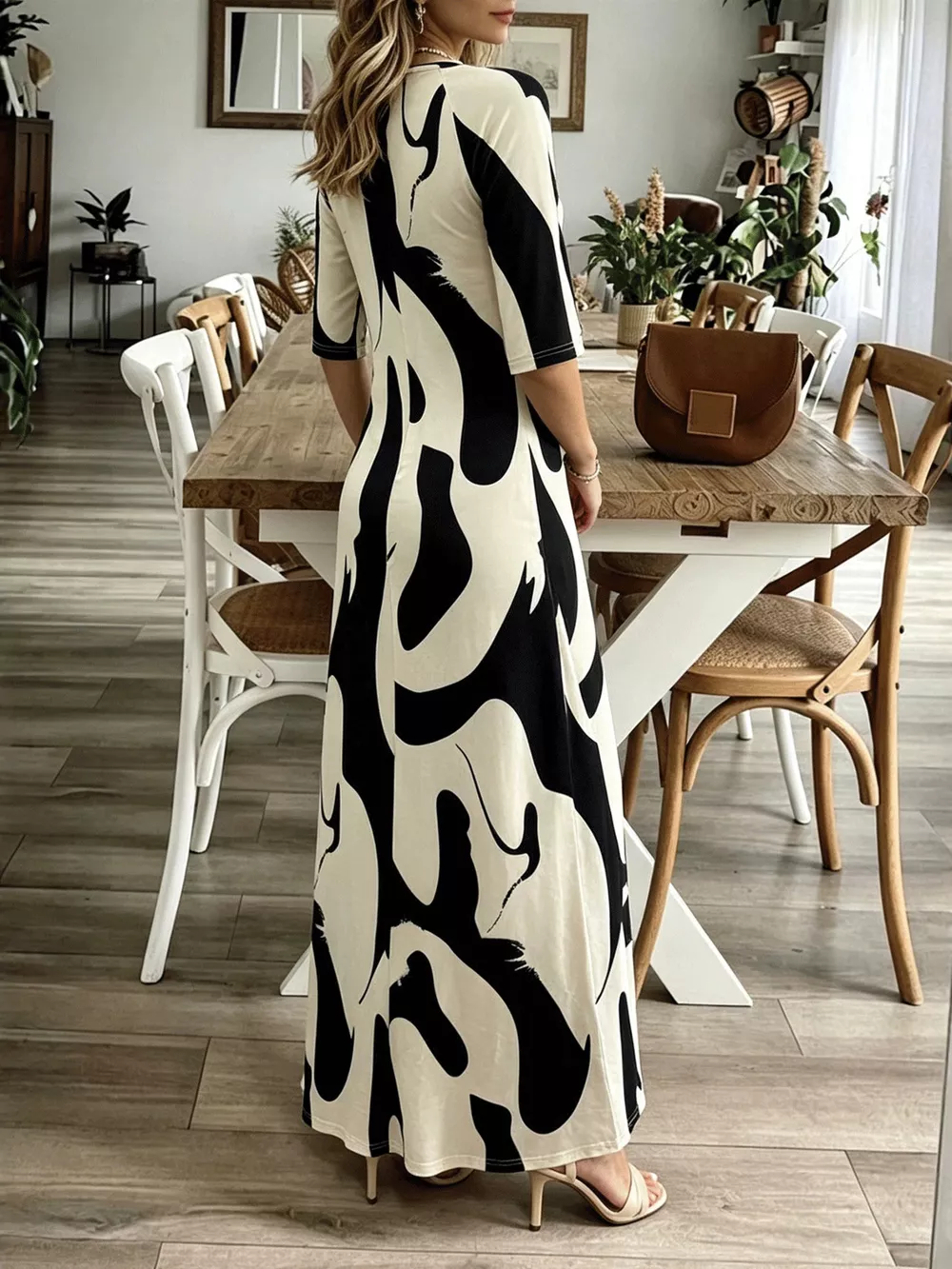 Abstract Print Casual Maxi Dress, image 2