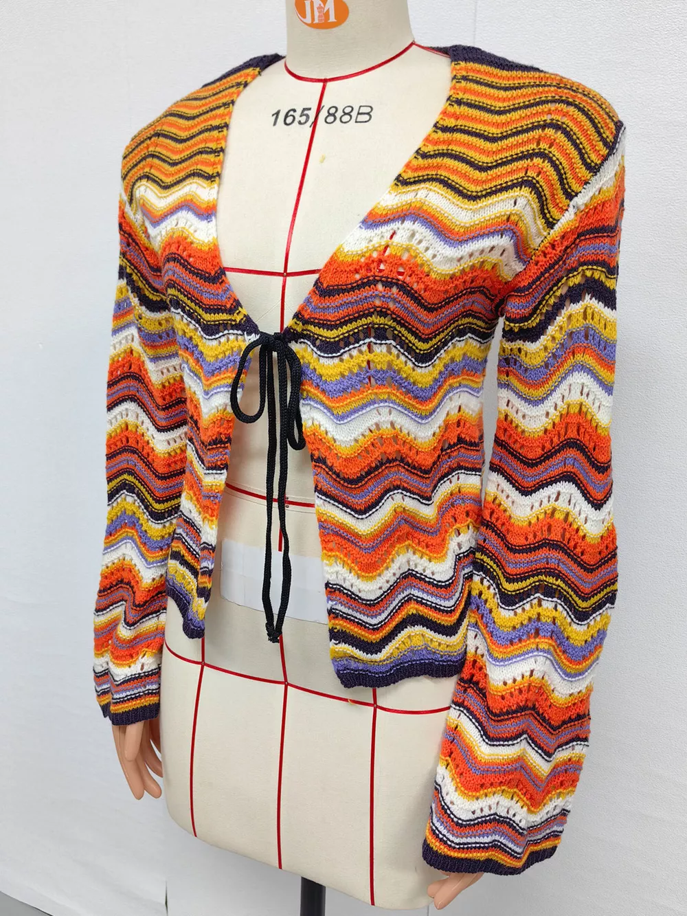 Vibrant Chevron Striped Tie-Front Knit Cardigan, image 8