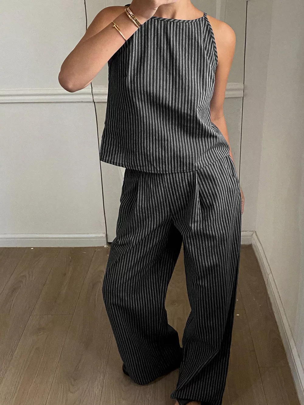 Striped Sleeveless Top and Wide-Leg Pants Set, image 8