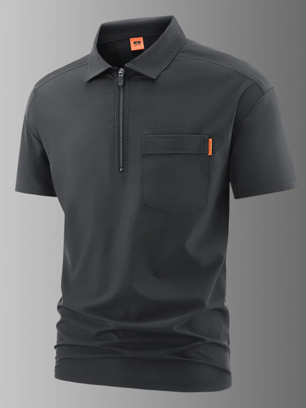 Men's Plus Size Casual Zipper Polo with Pocket