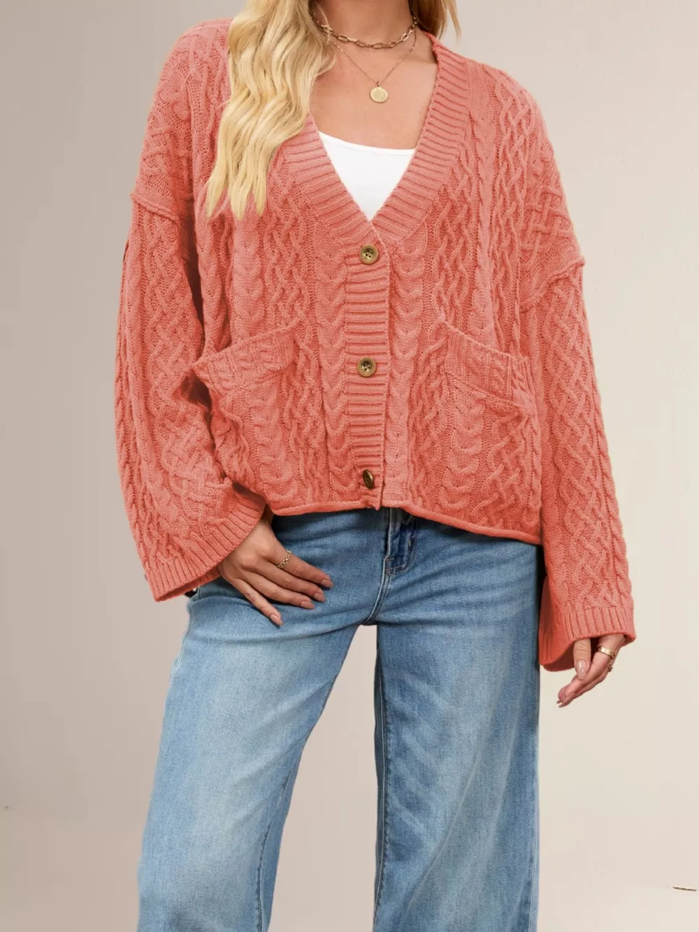 Cozy Cable Knit Cardigan with Pockets, image 11