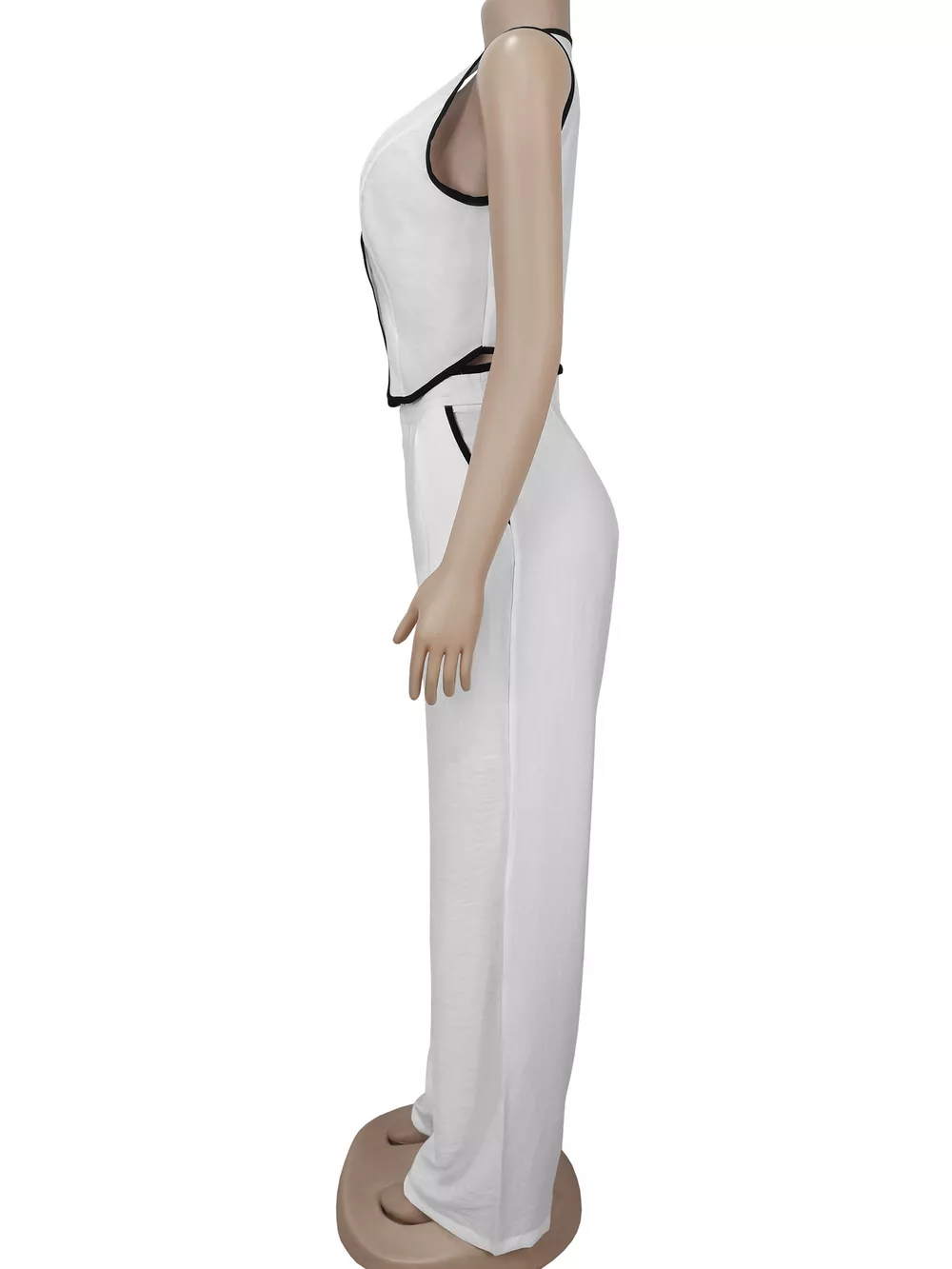 Contrast Trim Vest and Wide-Leg Pants Two-Piece Set, image 8