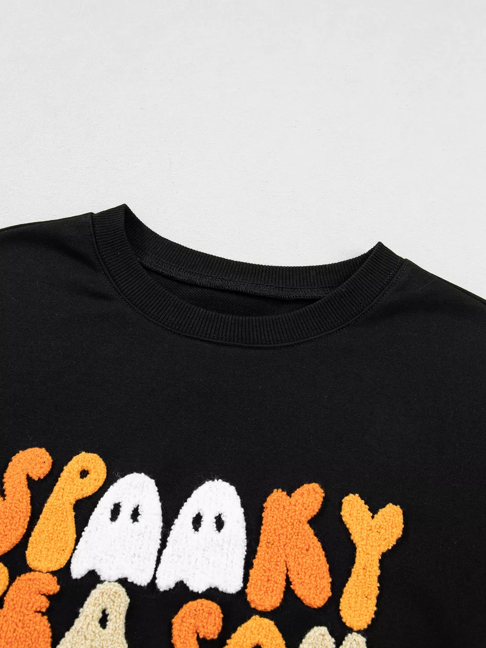 Embroidered Spooky Season Long Sleeve Round Neck Sweatshirt, image 6