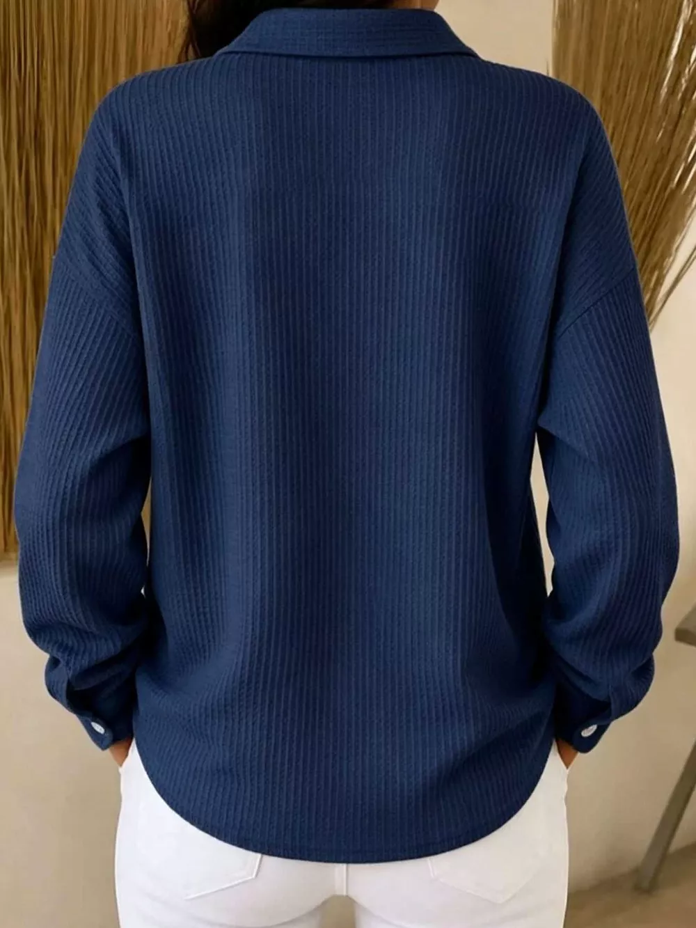 Waffle Knit Button-Down Shirt, image 9