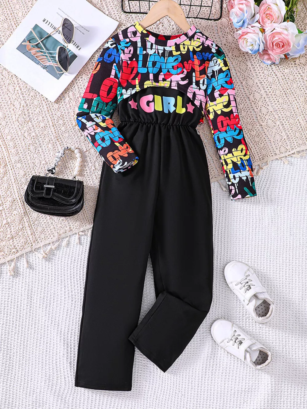 Children's Colorful Geometric Print Top & Jumpsuit Set, image 5