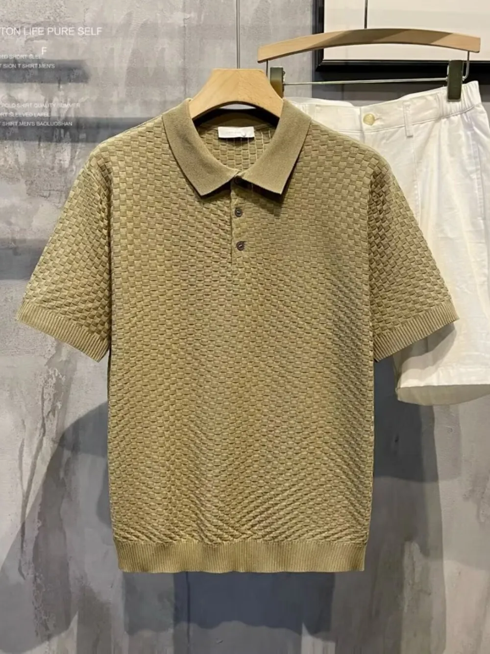 Men's Full Size Classic Textured Knit Polo Shirt Plus Size, image 4