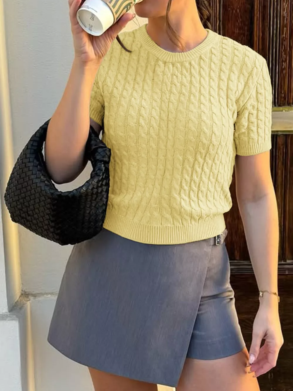 Cable-Knit Short Sleeve Sweater, image 12