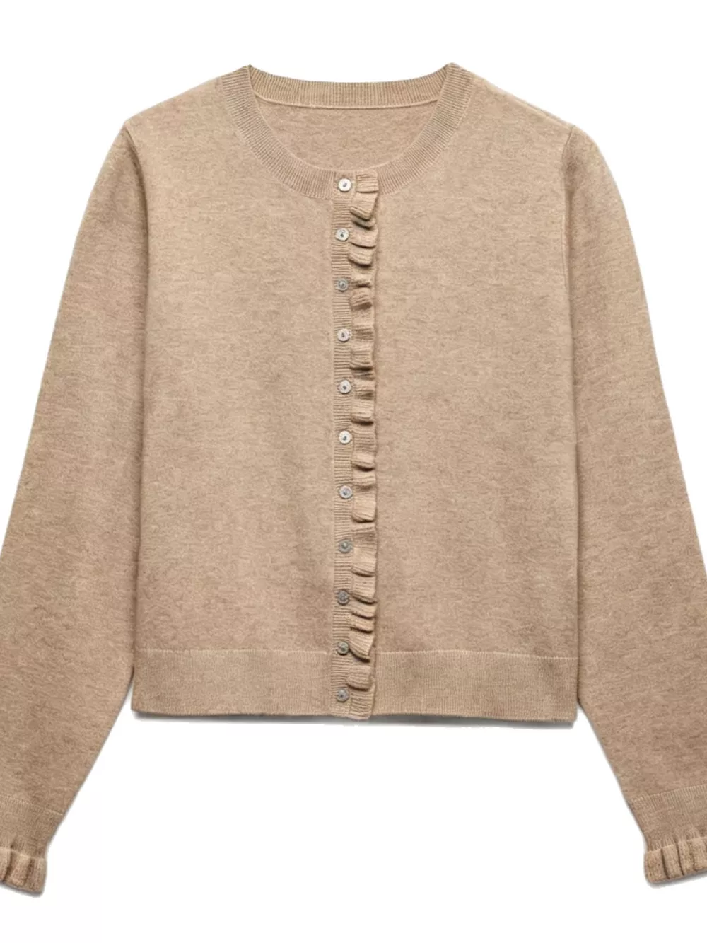 Ruffle-Trimmed Button-Down Knit Cardigan, image 6