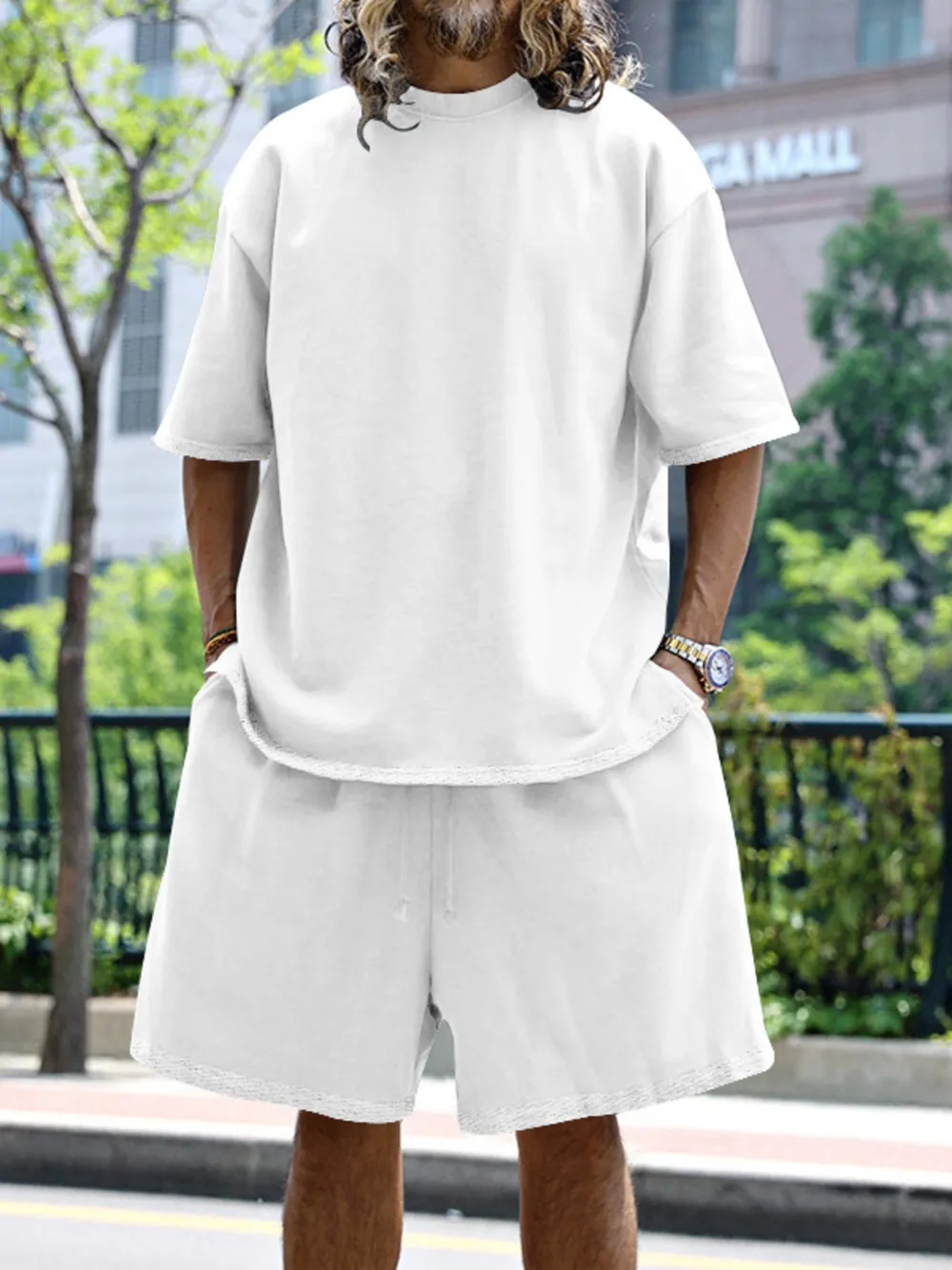 Men's Full Size Round Neck Short Sleeve Top and Shorts Set Plus Size, image 8