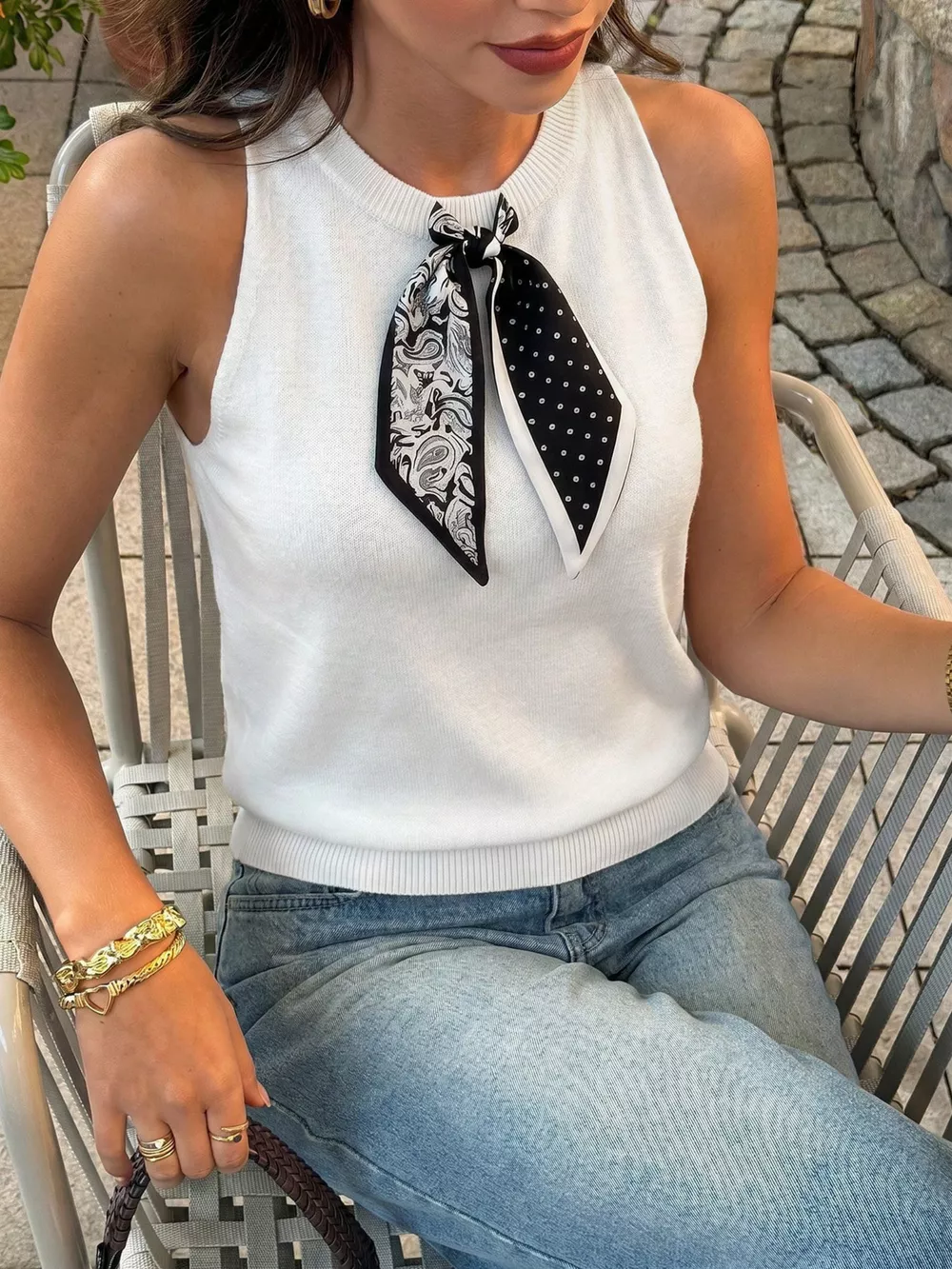 Scarf Detail Round Neck Tank, image 5