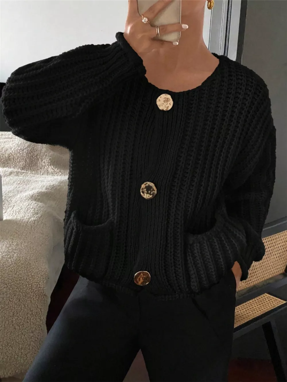 Button Up Dropped Shoulder Cardigan, image 8