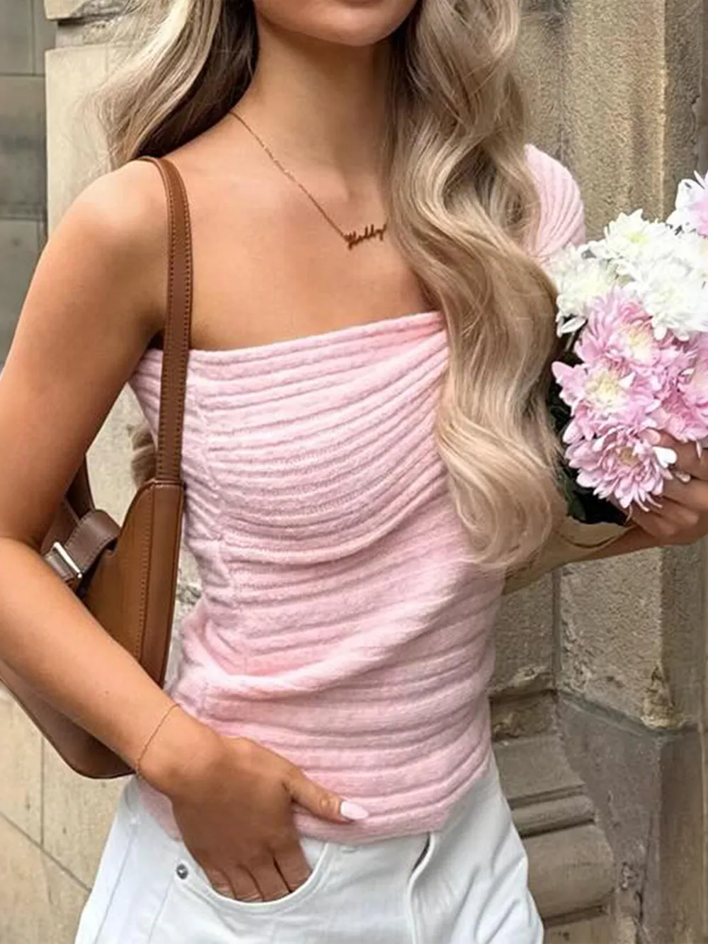 One Shoulder Ribbed Sweater, image 3