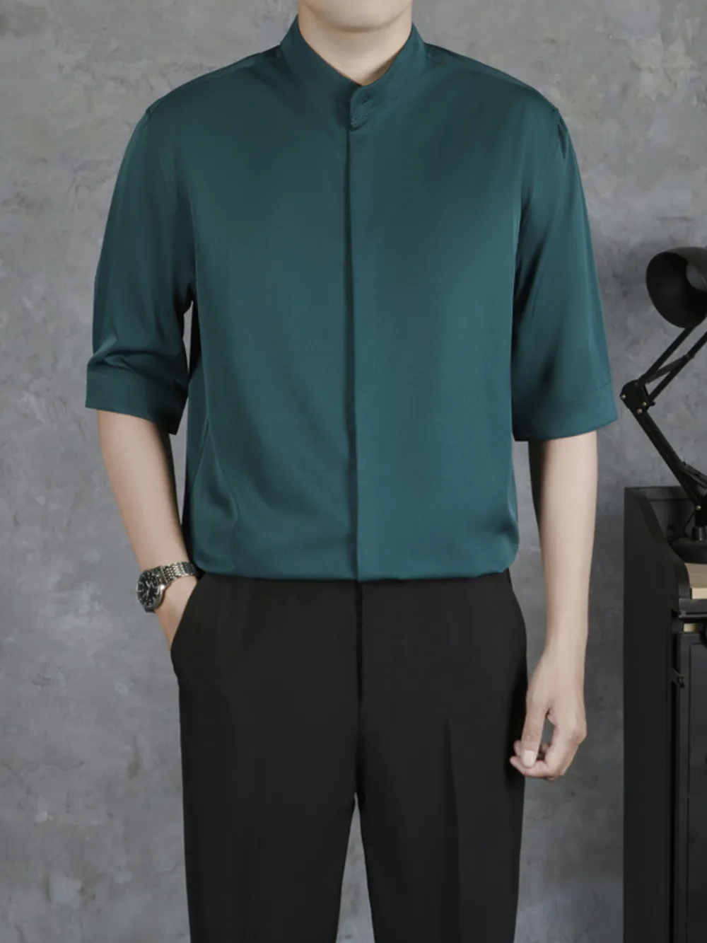 Men's Full Size Solid Collar Half Sleeve Shirt Plus Size, image 2