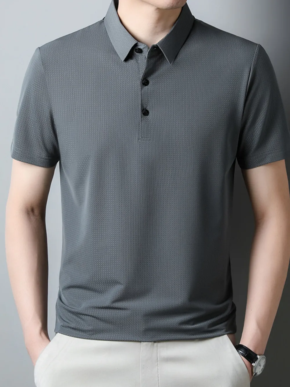 Men's Plus Size Classic Textured Slim Fit Polo Shirt, image 3