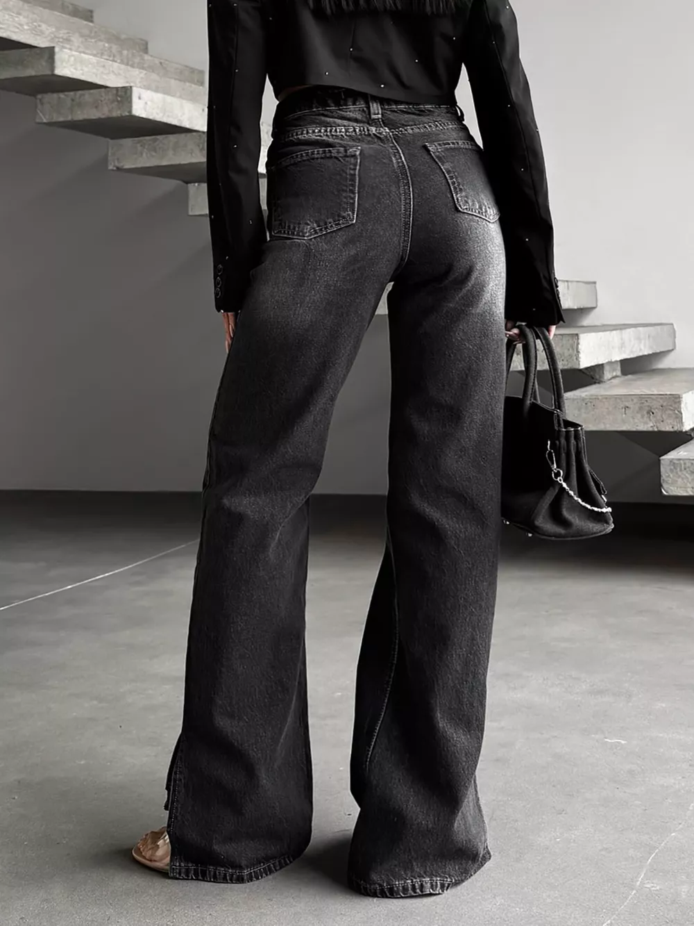 High-Waisted Slit Hem Jeans, image 5