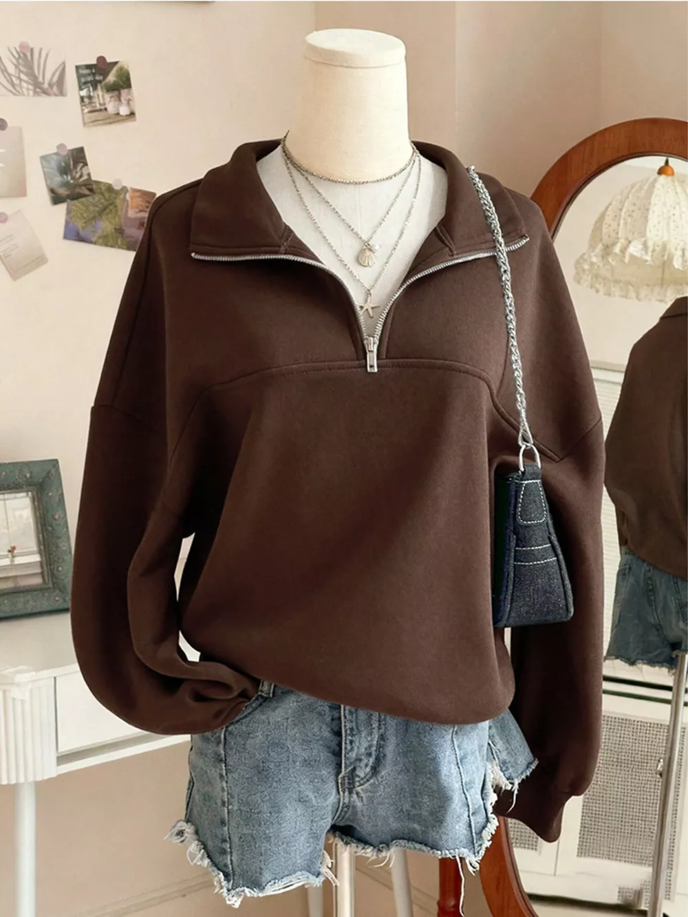 Quarter-Zip Dropped Shoulder Sweatshirt, image 9