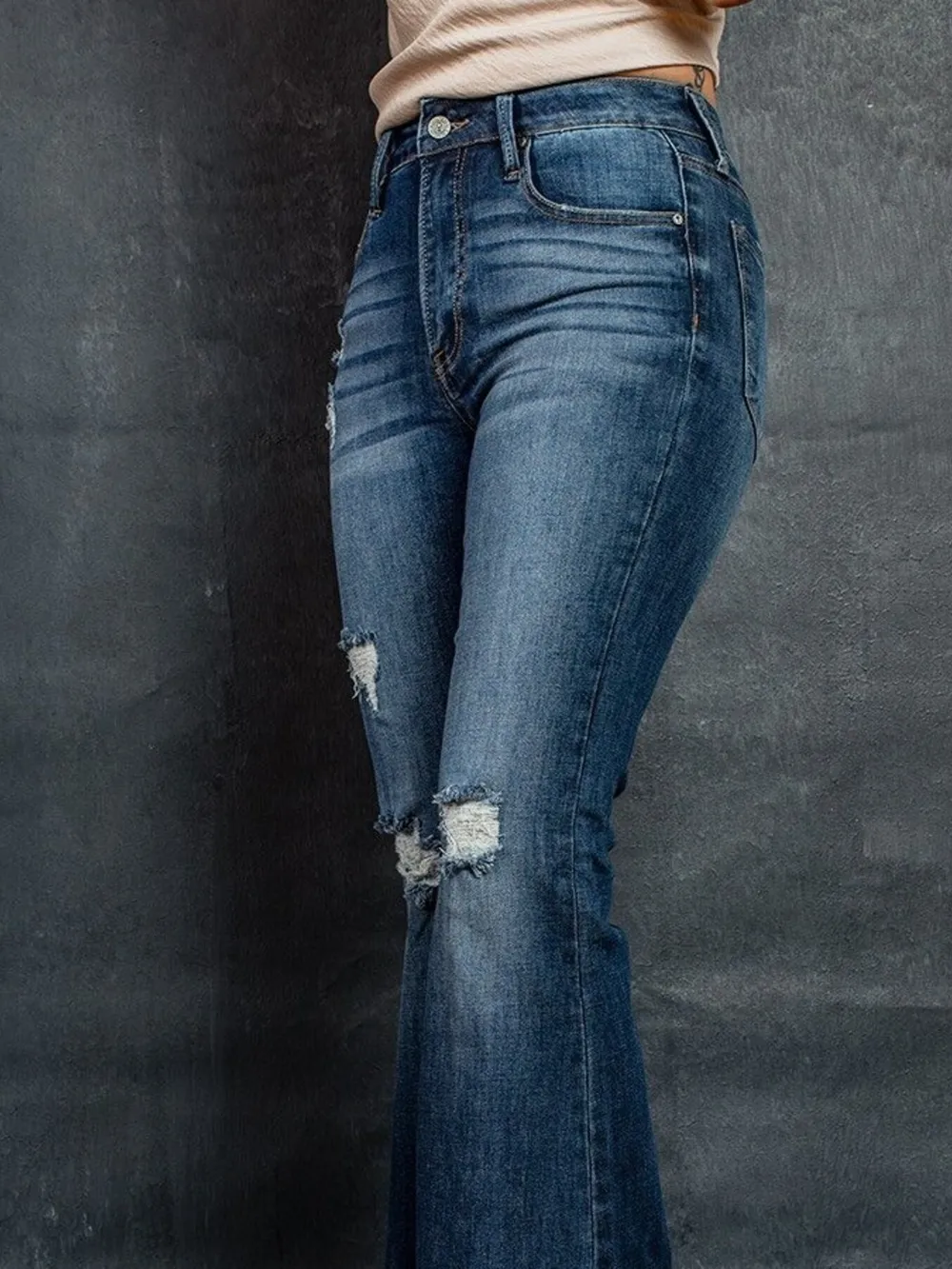 Distressed High-Waisted Flare Jeans, image 2