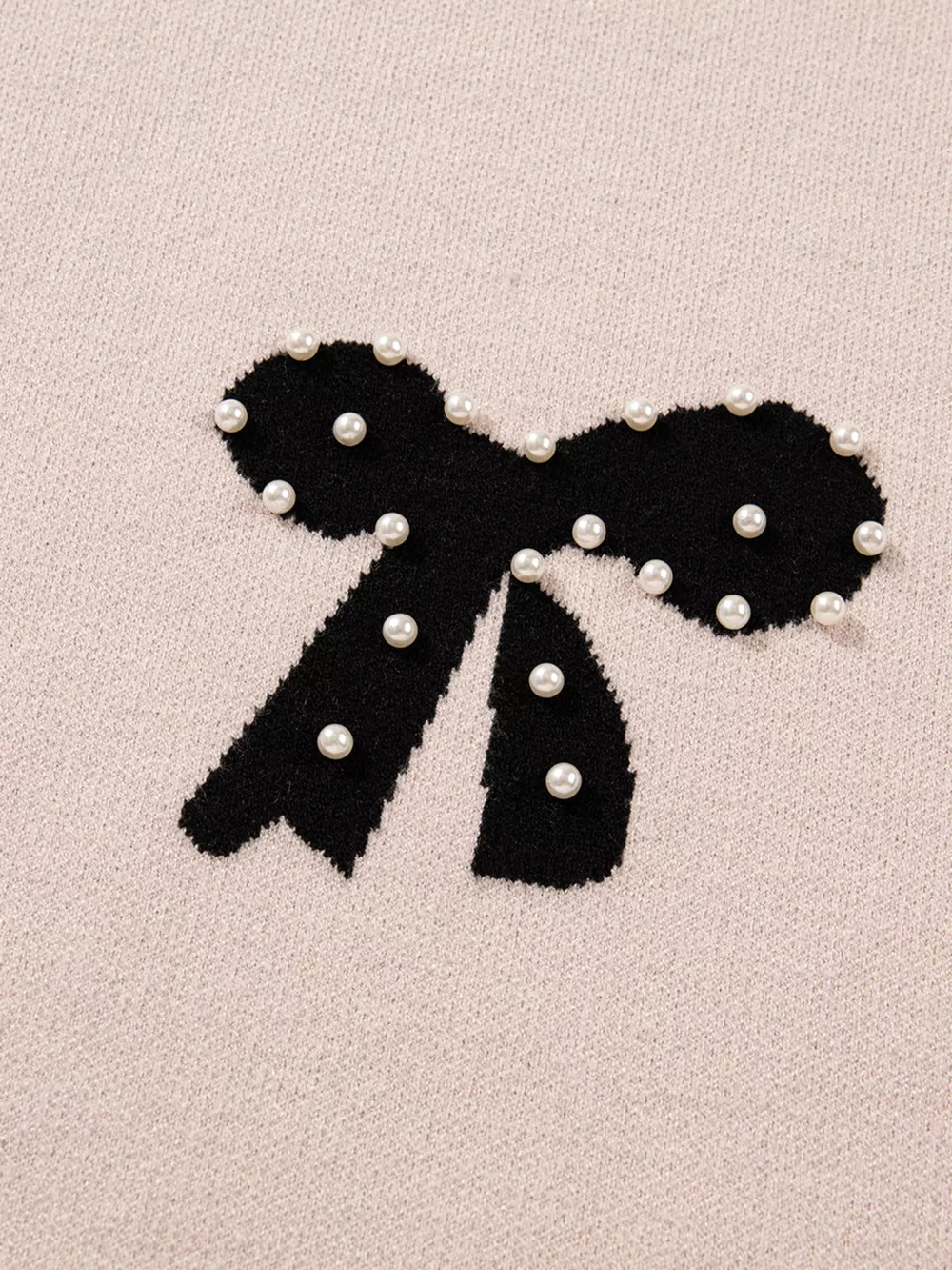 Pearl Embellished Bow Pattern Loose Sweater, image 10