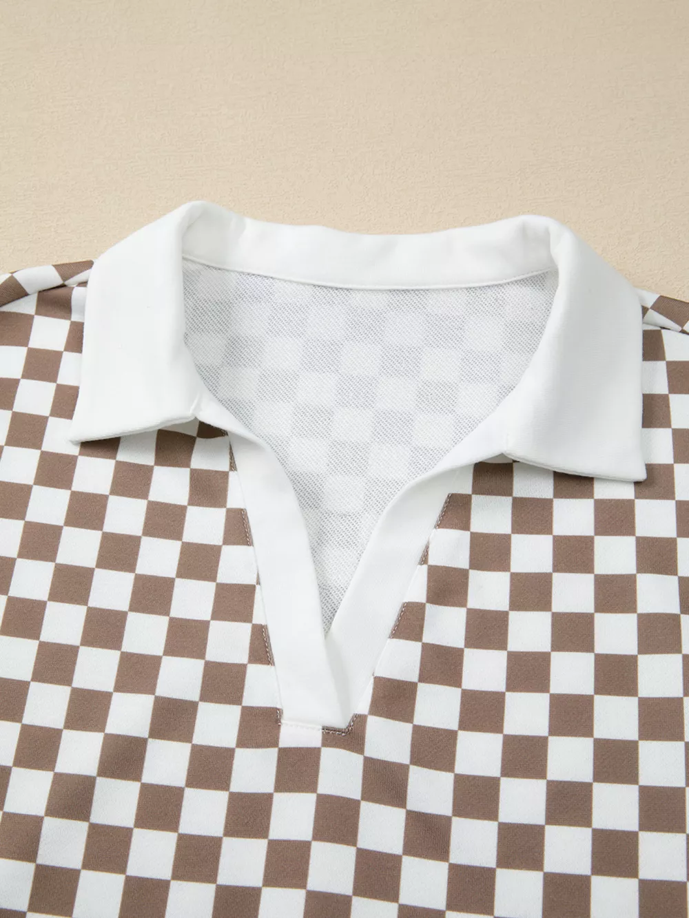 Checkered Print Polo Collar Cropped Long Sleeve Top and Drawstring Mini Skirt Set, image 11