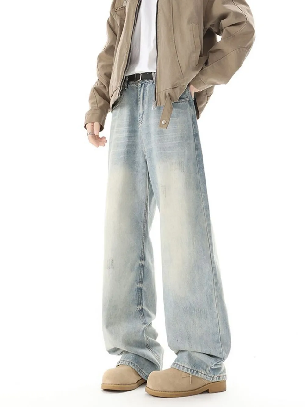 Men's High Waisted Washed Wide Leg Jeans, image 3