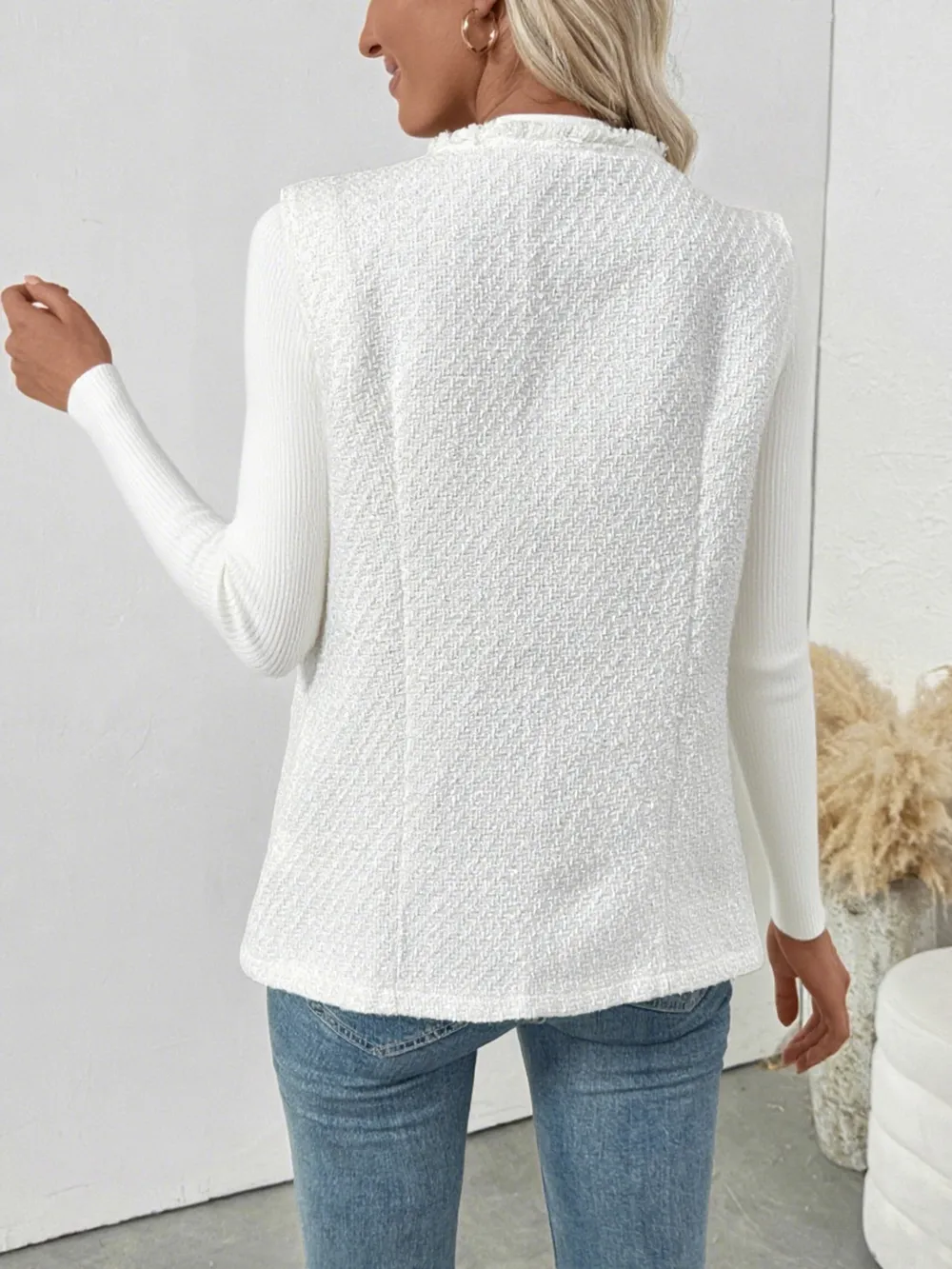 Textured Button-Front Vest with Raw Edge, image 7