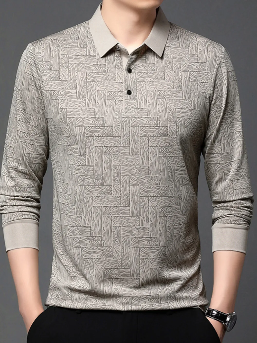 Men's Plus Size Button Detail Long Sleeve Polo