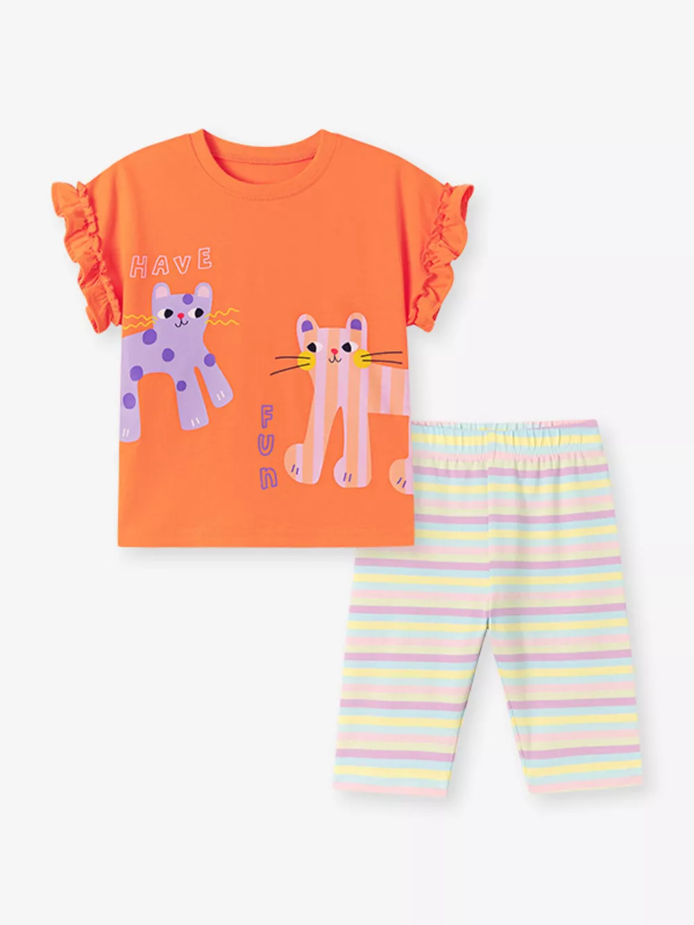 Children's Cats Graphic Tee & Striped Capri Set, image 4