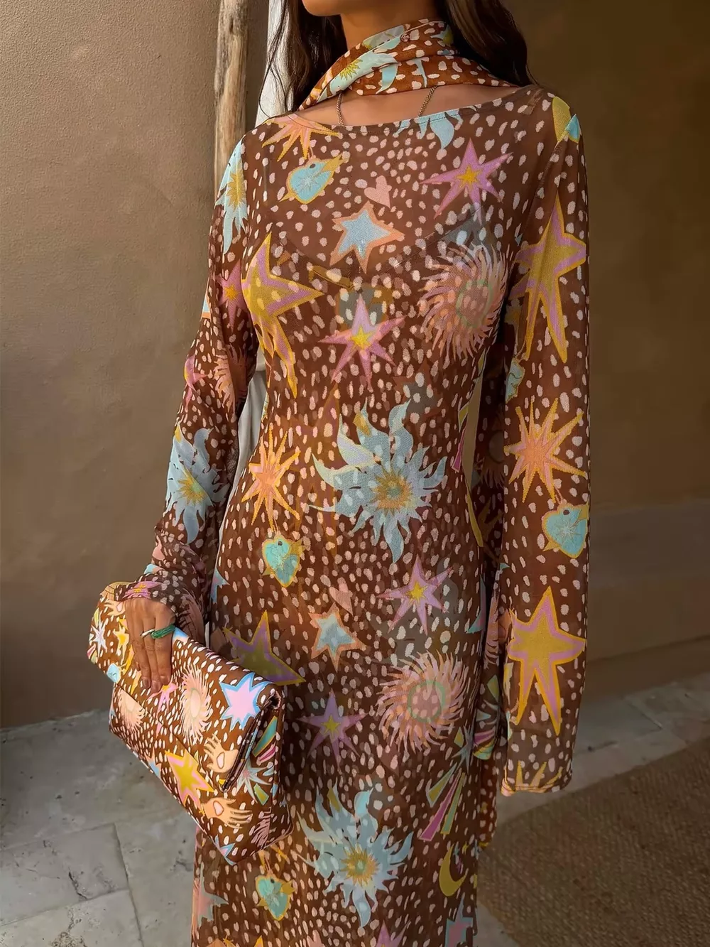 Printed Cami Dress & Long Sleeve Dress & Ribbon Set, image 3