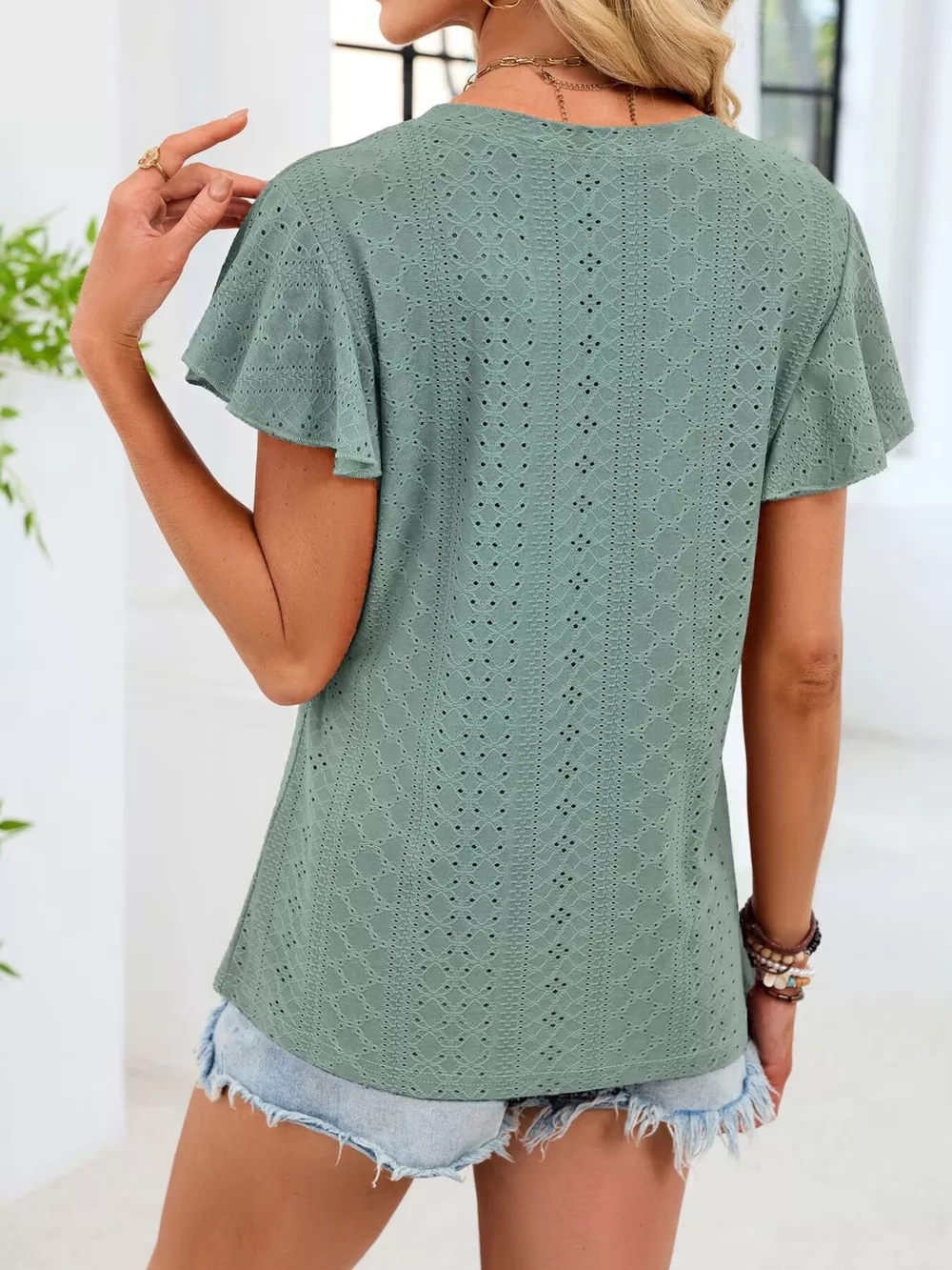 V-Neck Flutter Sleeve T-Shirt, image 12