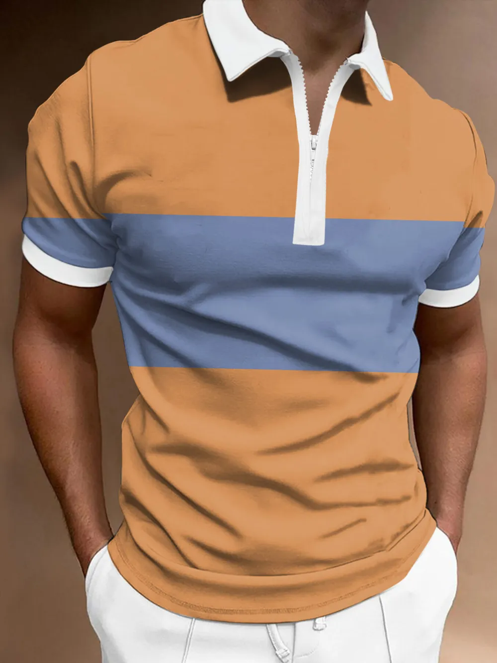 Men's Full Size Color Block Zipper Polo Shirt Plus Size, image 3